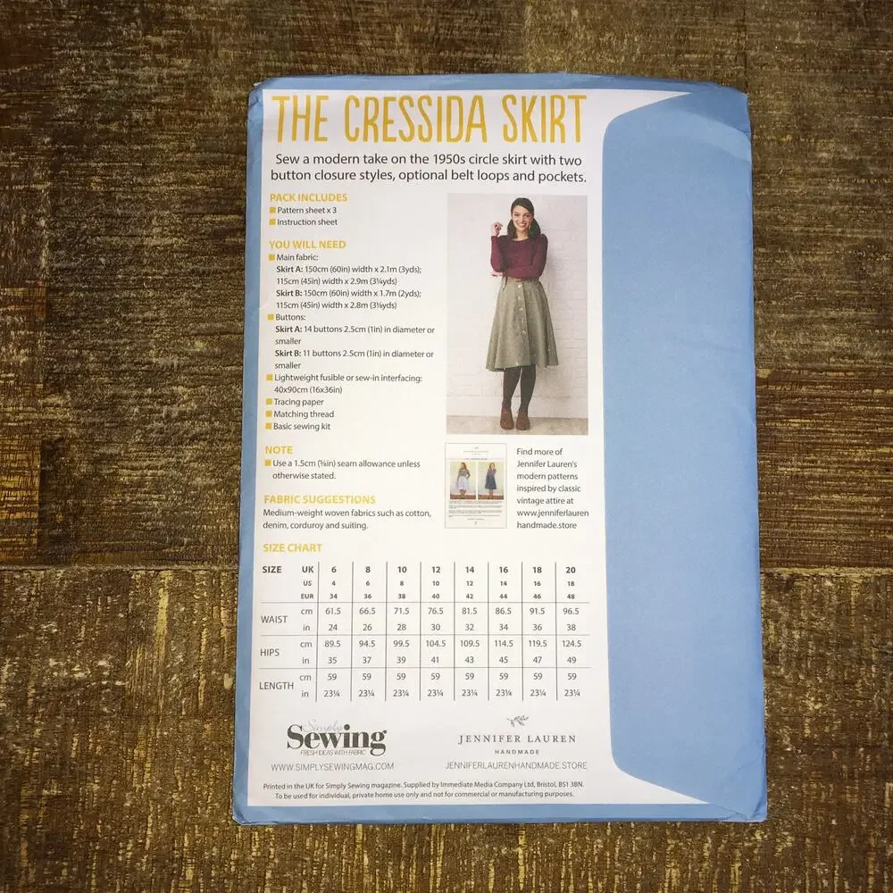 Simply Sewing Pattern The Cressida Skirt 1950s Circle Jennifer Lauren 4-18 UNCUT